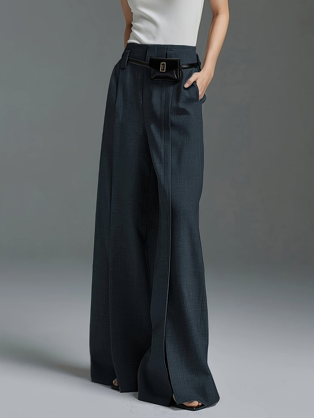 Women's Wide Leg Trousers, Side Slit High Waisted Flowy Pants
