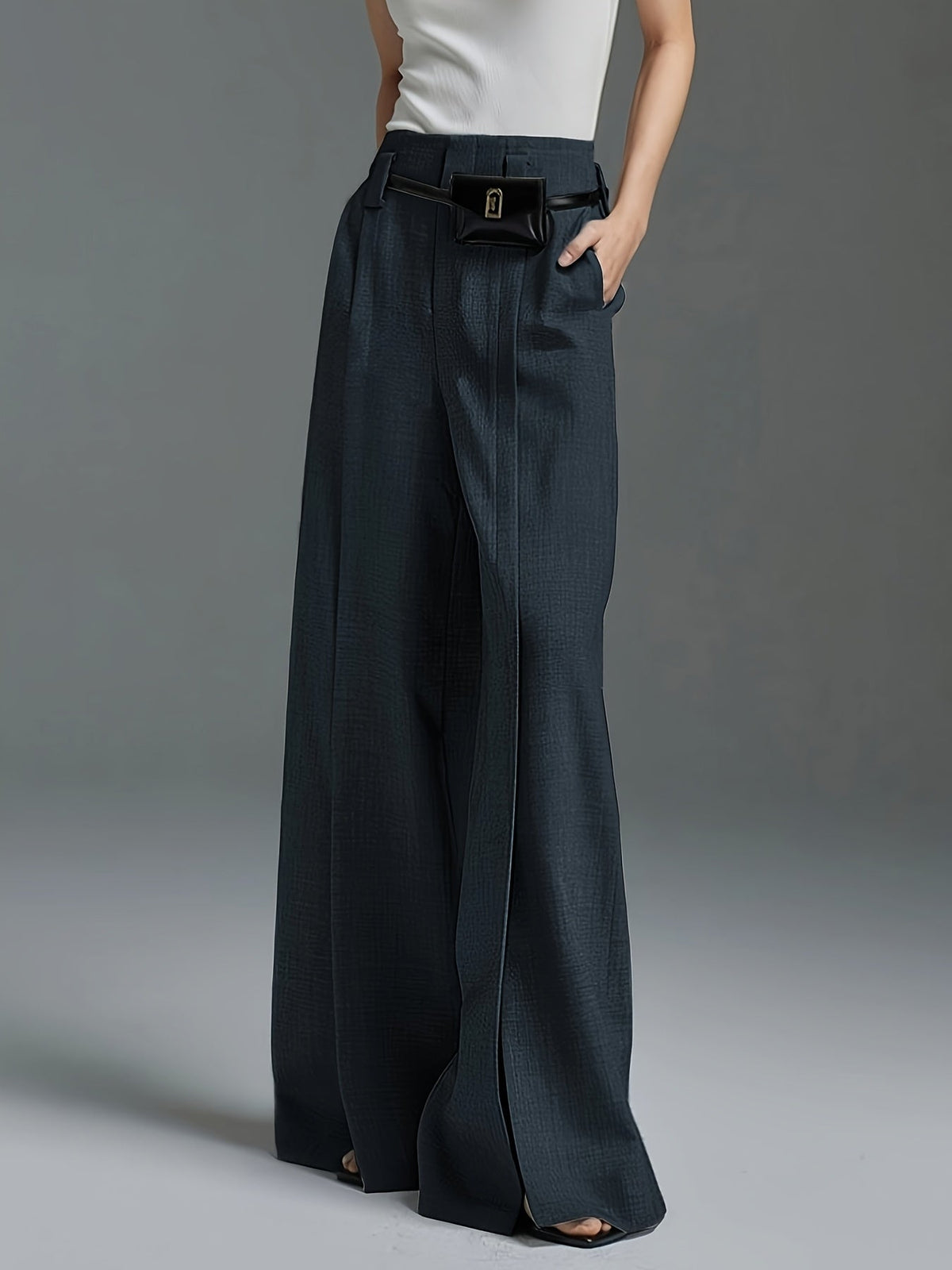 Women's High-Waisted Side-Slit Wide-Leg Pants, view 12