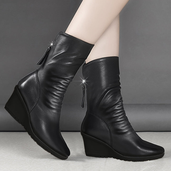 Women's Wedge Boots, Mid Calf Hidden Heel Pull On Booties