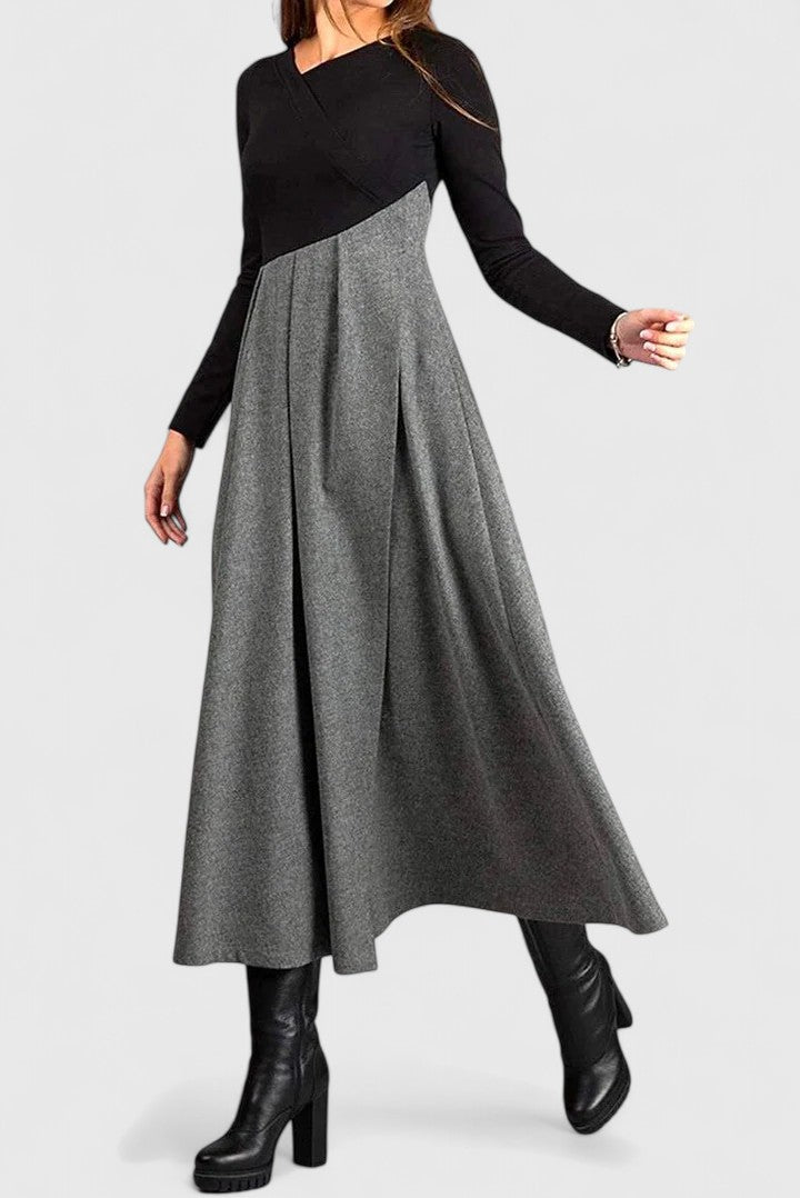 Women's Black and Gray Long Sleeve Flowing Maxi Dress, view 2