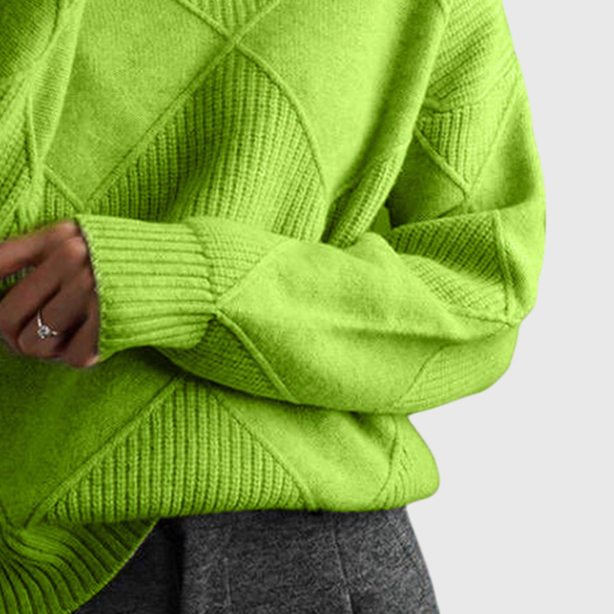 Women's Geometric Textured Knit Turtleneck Sweater, view 9
