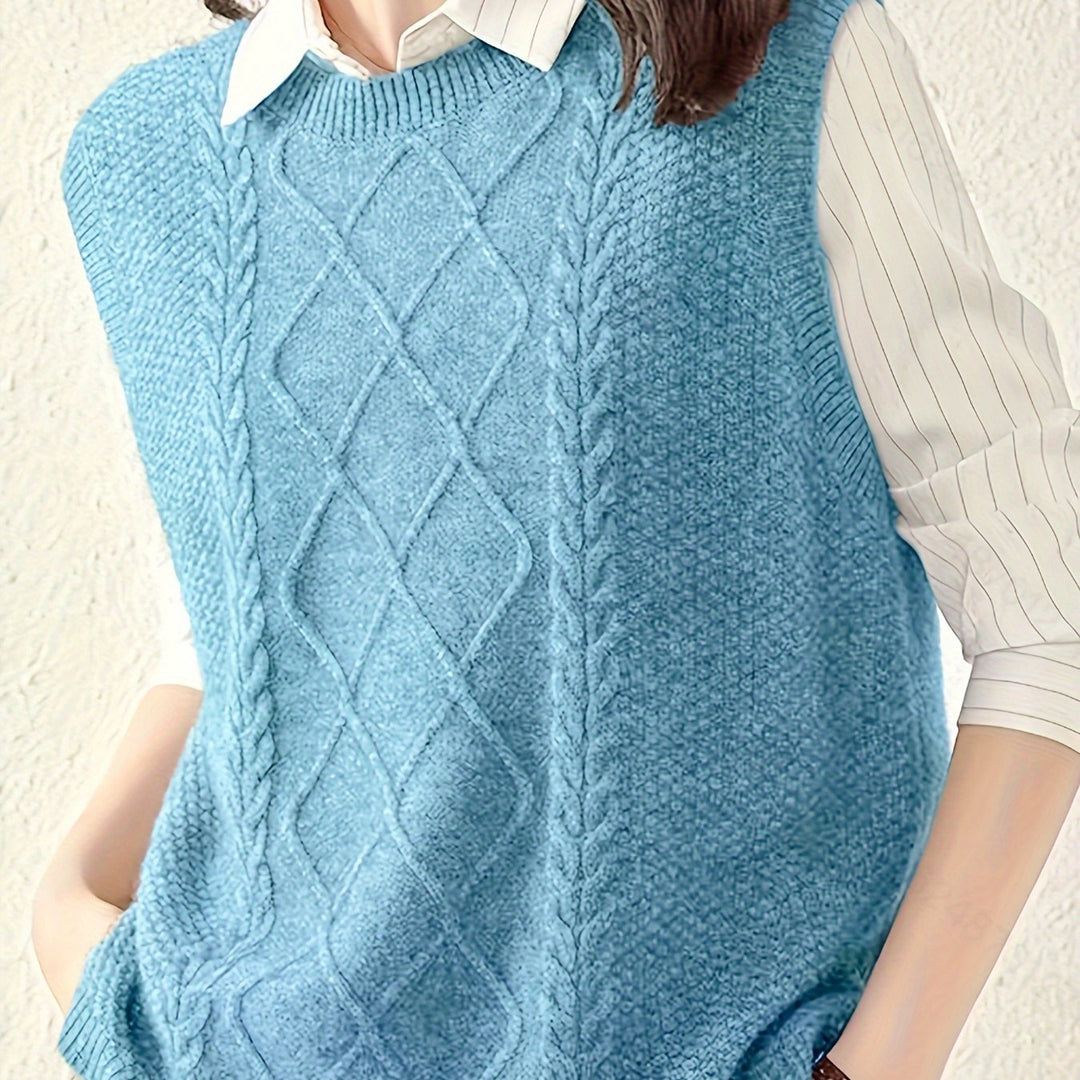 Women's Cable Knit Sweater Vest, Sleeveless V Neck Pullover