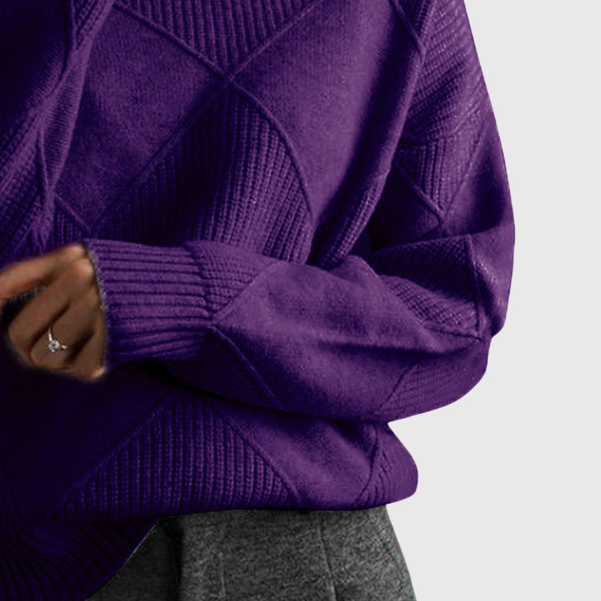 Women's Geometric Textured Knit Turtleneck Sweater, view 14