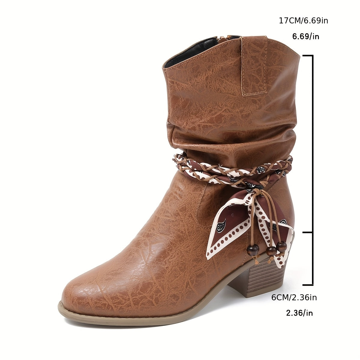 Women's Faux Leather Slouch Ankle Boots with Braided Bow Strap, view 5