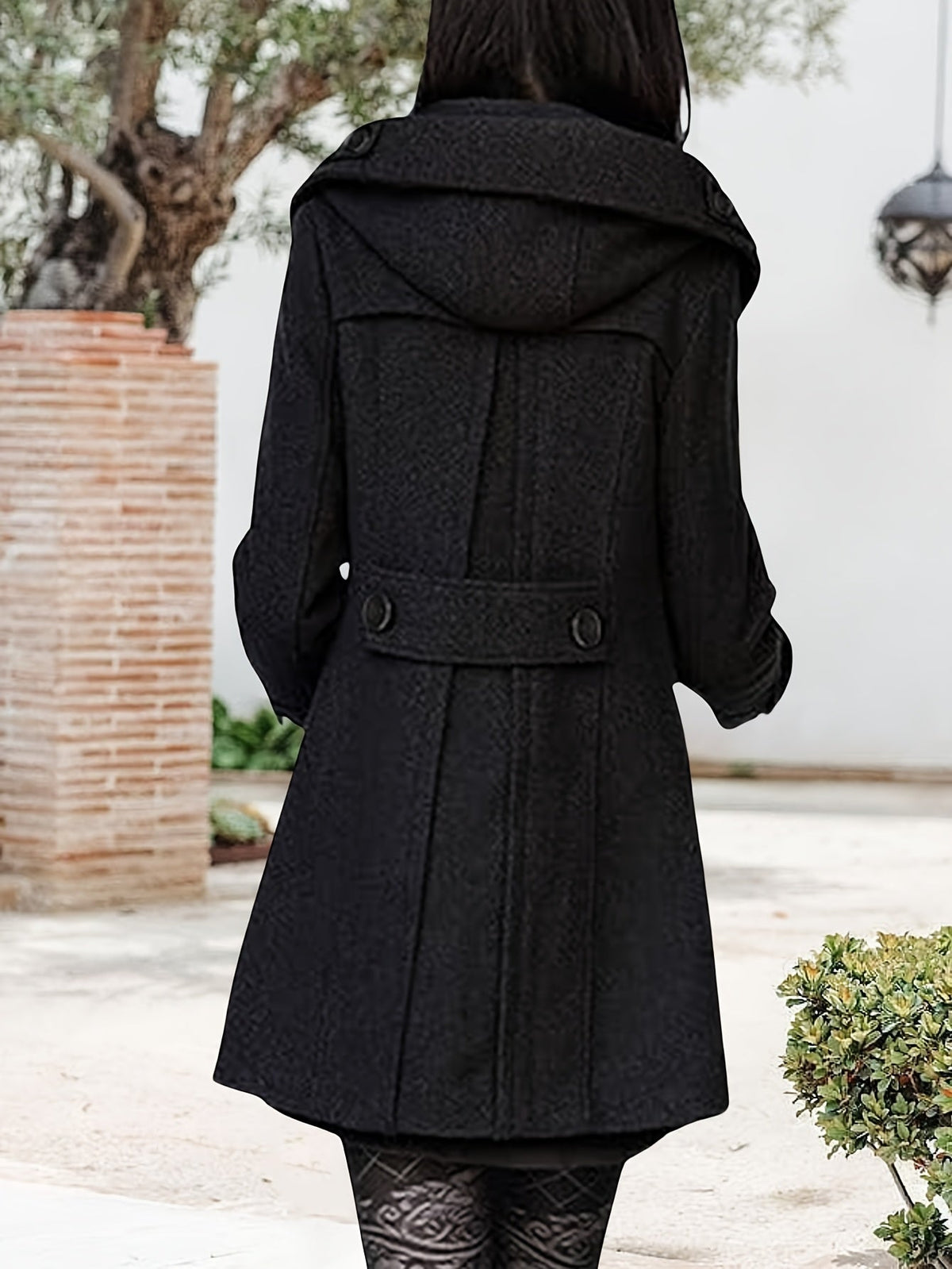 Women's Hooded Double-Breasted Mid-Length Coat, view 3