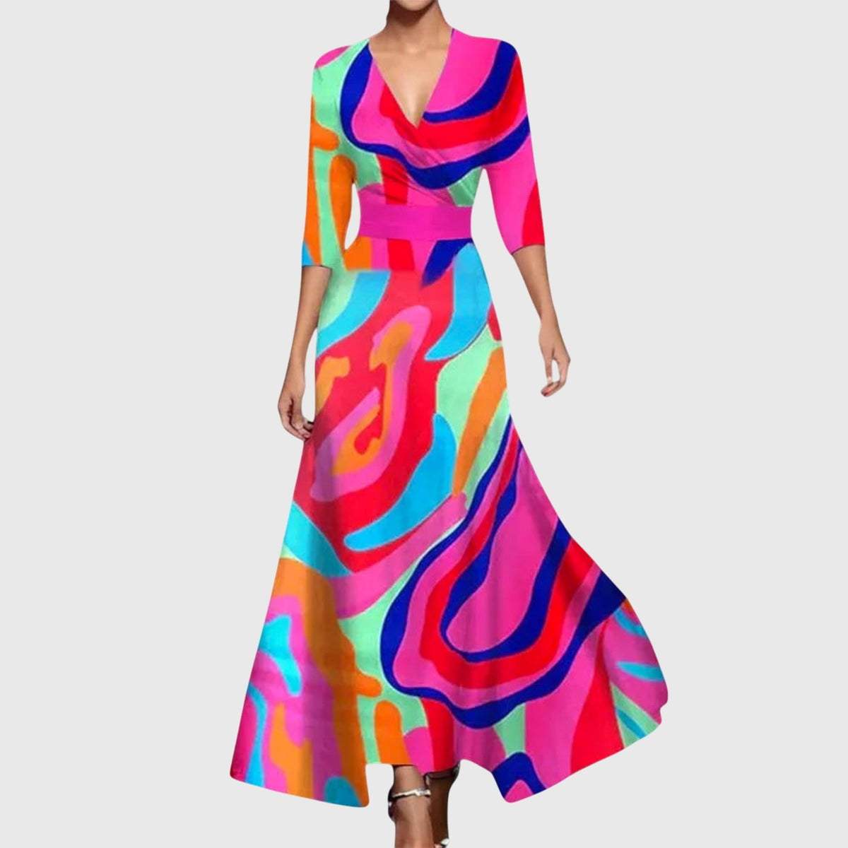 Women's Tailored Elegant Day-to-Evening Midi Dress in Multicolor