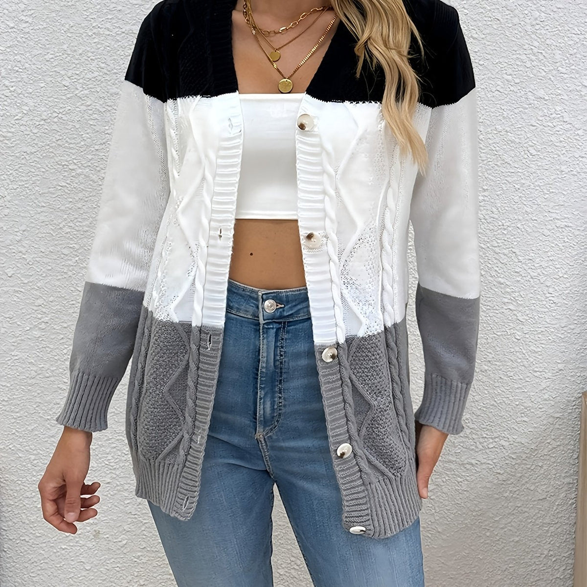 Women's Collared Patchwork Knit Sweater Vest, view 10