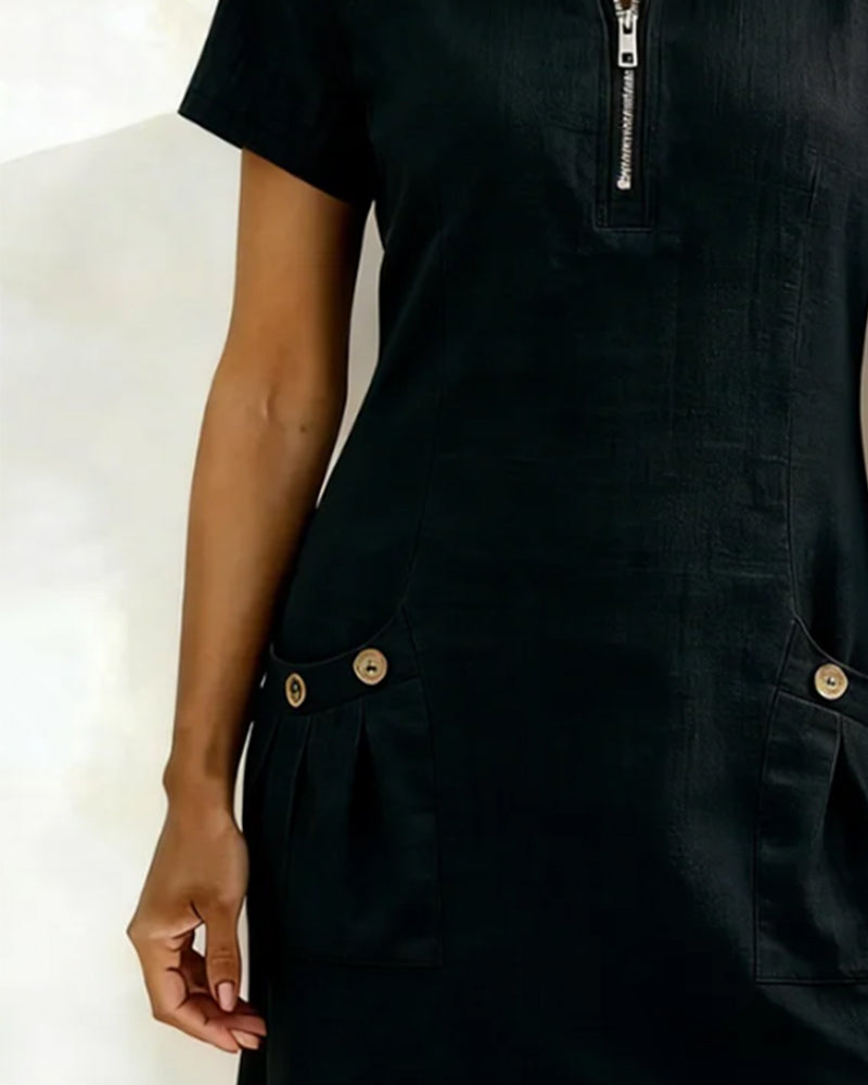 Women's Cotton Relaxed Dress with Front Zipper, view 5