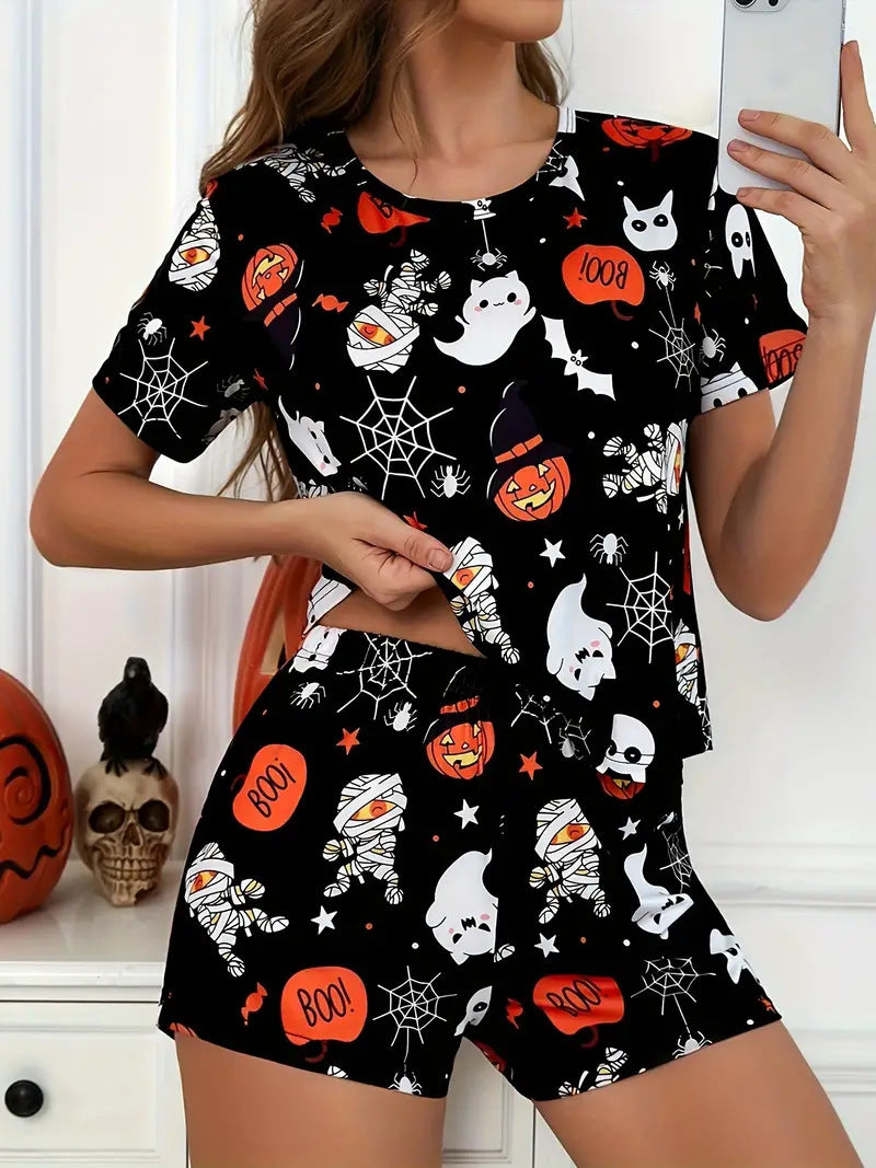Spooky Pumpkin Halloween Pajama Set for Women | Plus Size to 5XL