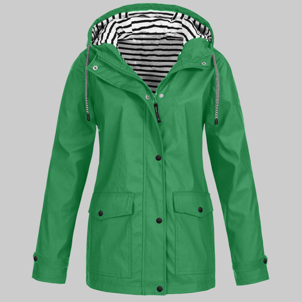 Women's Water-Resistant Hooded Windbreaker Jacket in Turquoise