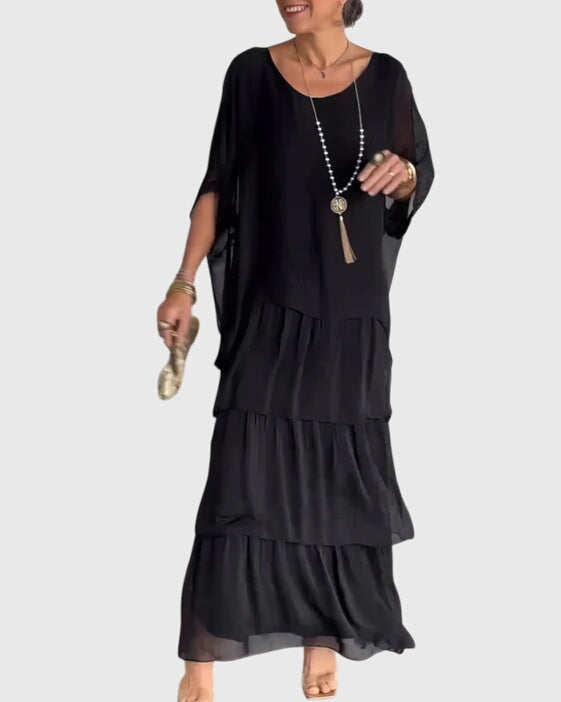 Women's Lightweight Flowy Full-Length Maxi Dress in Black
