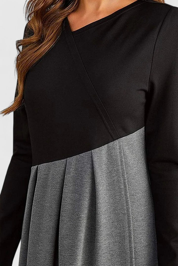 Women's Black and Gray Long Sleeve Flowing Maxi Dress, view 3