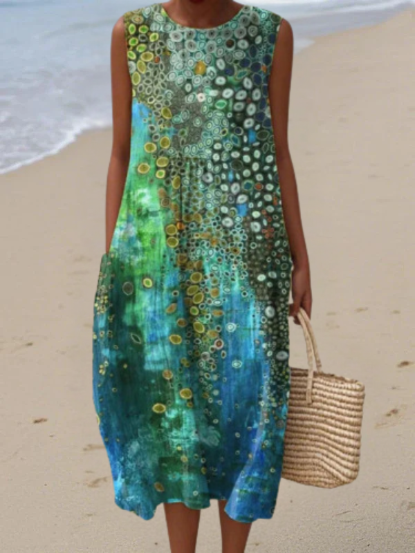 Women's Tropical Reef Print Flowy Midi Dress in Multicolor