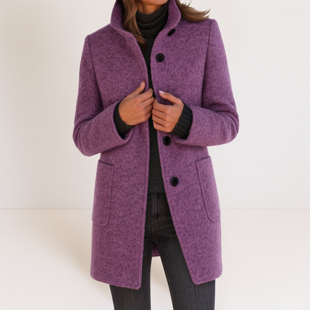 Women's Wool Blend Coat, Stand Collar Winter Overcoat with Pockets
