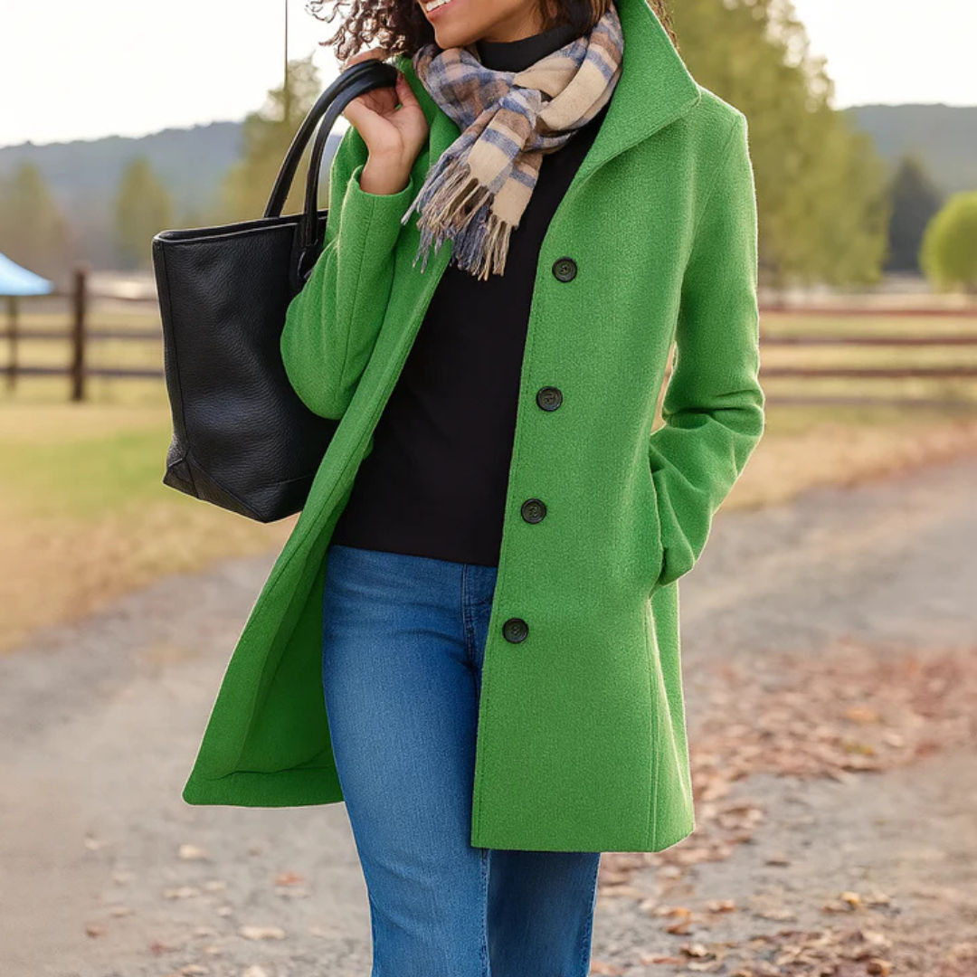 Women's Straight-Cut Button-Front Winter Coat in Light Green