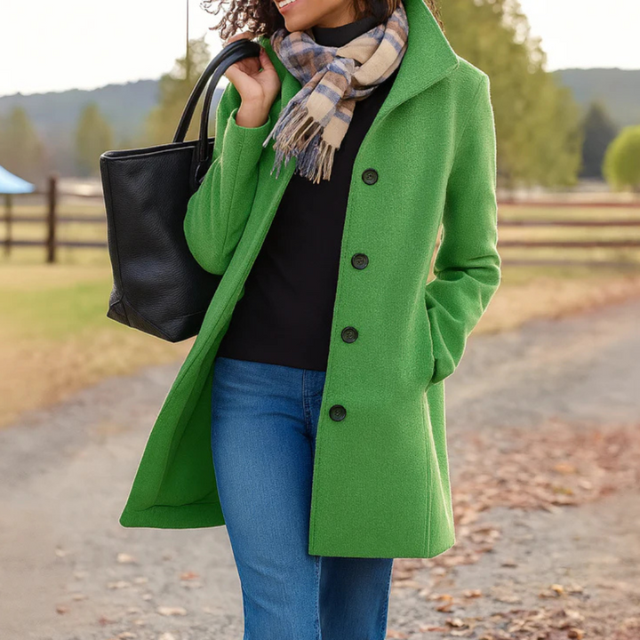 Women's Long Winter Coat, Button Front Straight Overcoat Outerwear