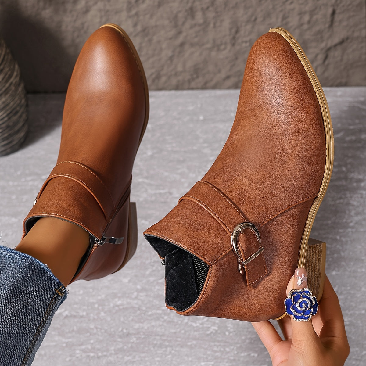 Women's Wraparound Buckle Chelsea Ankle Boots with Side Zip, view 5
