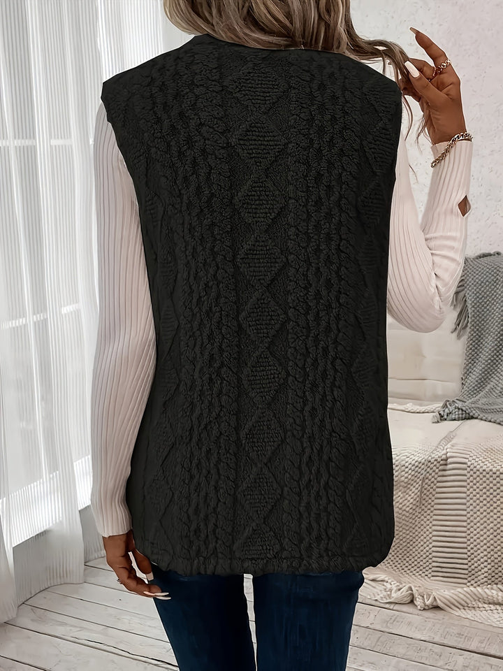 Women's Sleeveless Vest, Textured Knit Open Front Layering Top
