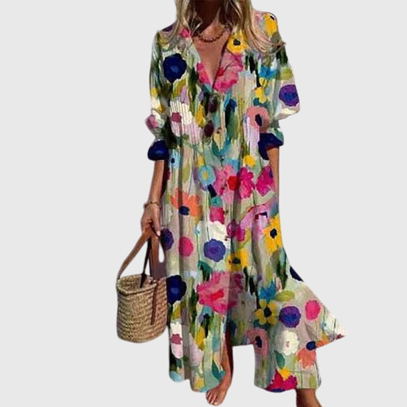 Women's Bohemian Print Flowy Maxi Beach Dress in Multicolor 1