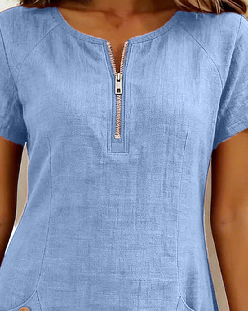 Women's Cotton Relaxed Dress with Front Zipper, view 13