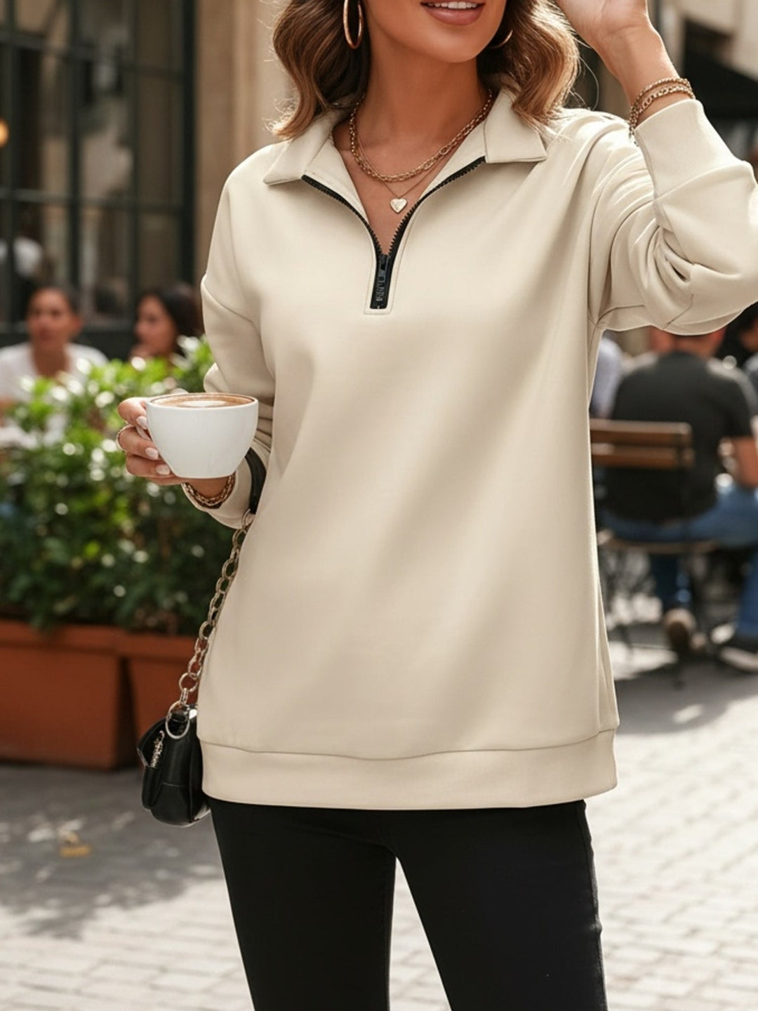 Women's Half Zip Sweatshirt, Relaxed Fit Pullover Top Plus Size