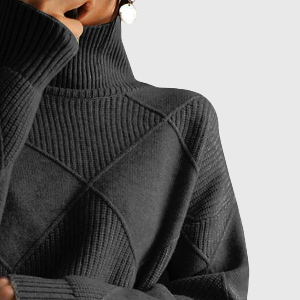 Women's Geometric Textured Knit Turtleneck Sweater, view 13
