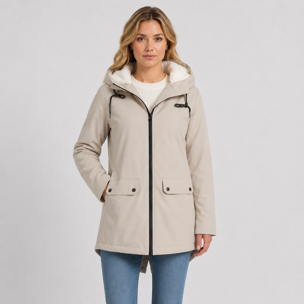 Women's Fleece-Lined Full-Zip Hoodie Jacket in Apricot