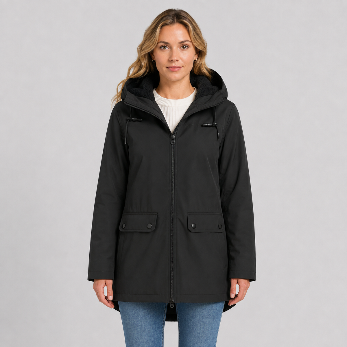 Women's Fleece-Lined Full-Zip Hoodie Jacket in Black
