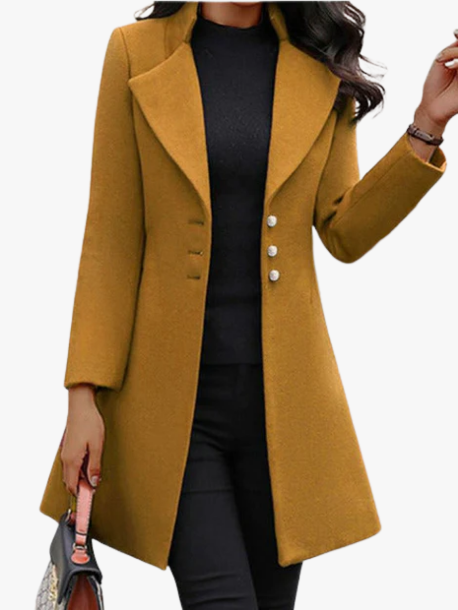 Women's Wool Blend Winter Coat, Lapel Collar Long Sleeve Warm Overcoat