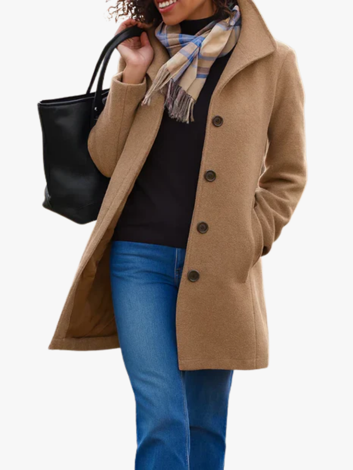 Women's Long Winter Coat, Button Front Straight Overcoat Outerwear