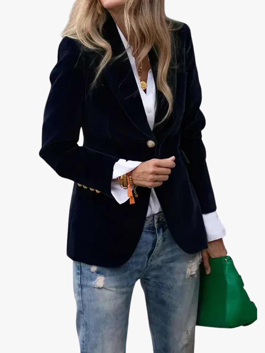 Women's Tailored Blazer, Structured Single Button Long Sleeve Jacket