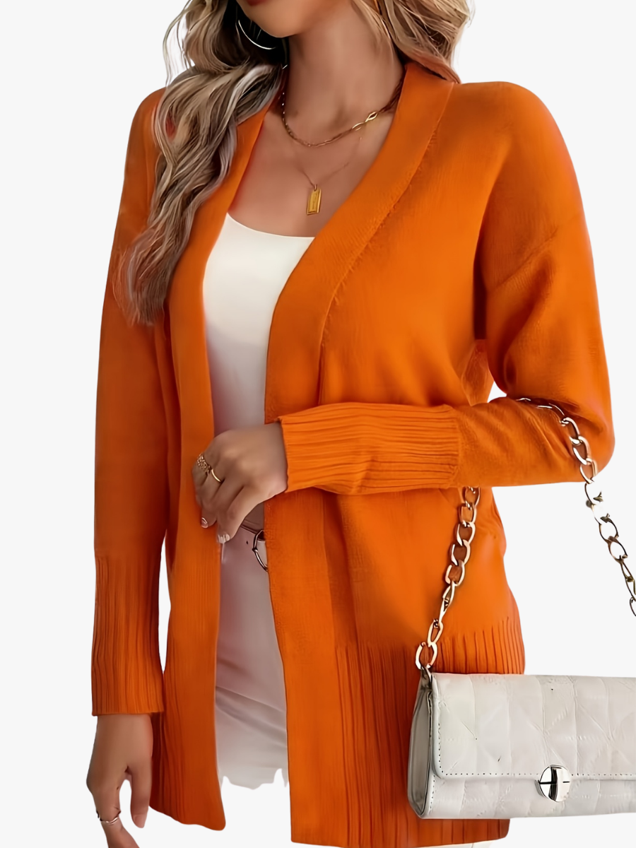 Women's Long V-Neck Knit Duster Cardigan in Orange
