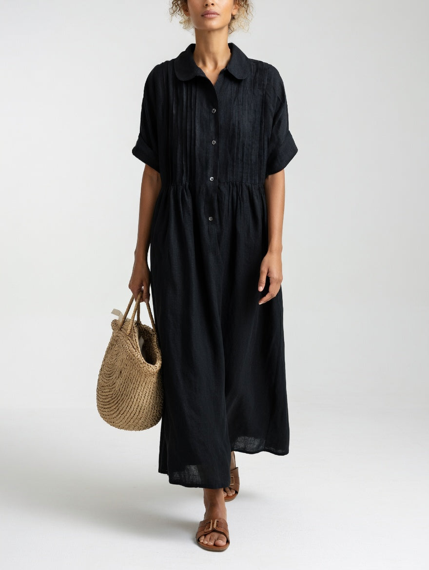 Women's Flowy Lightweight Summer Shirt Dress in Black