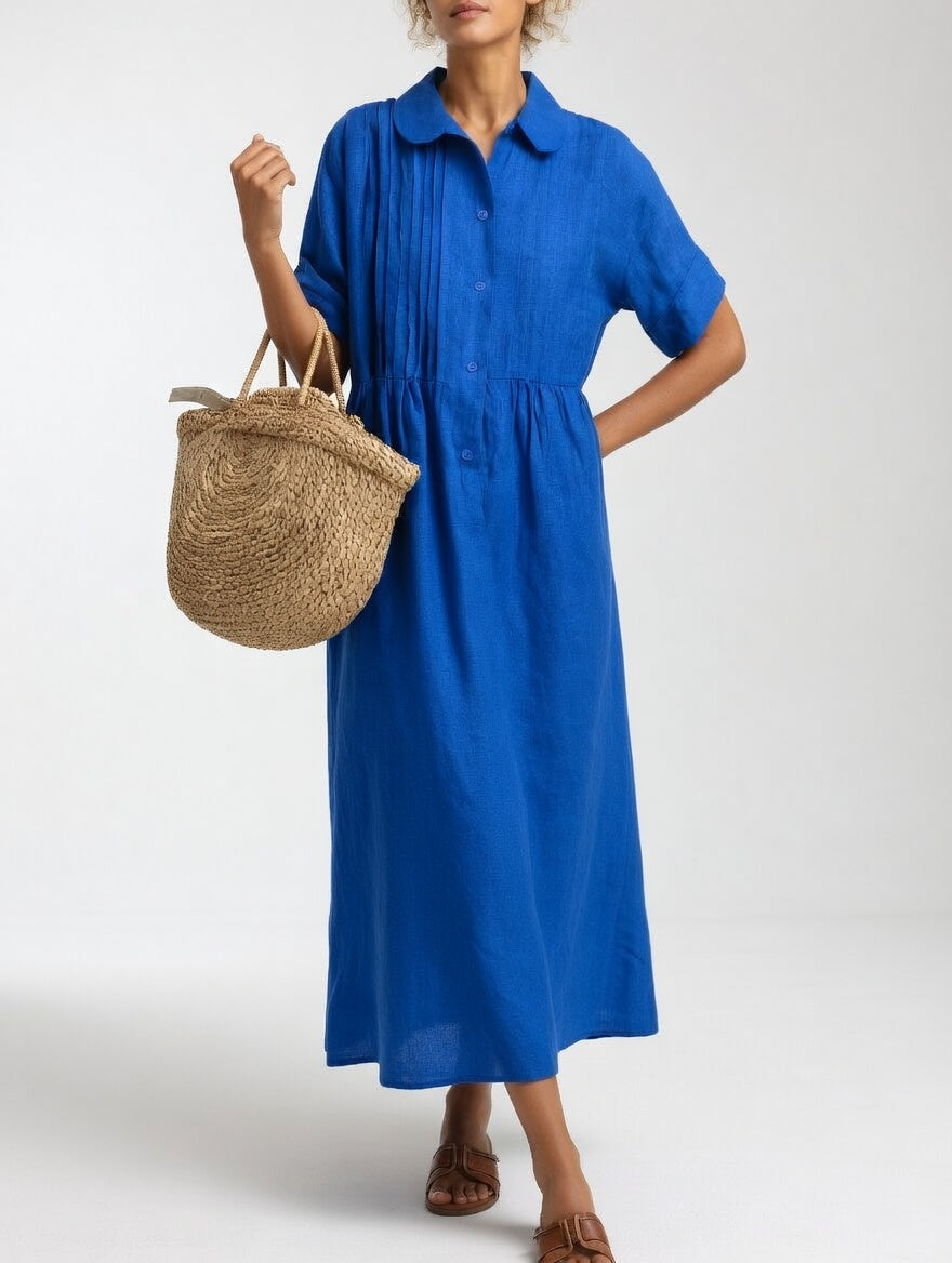 Women's Flowy Lightweight Summer Shirt Dress in Blue
