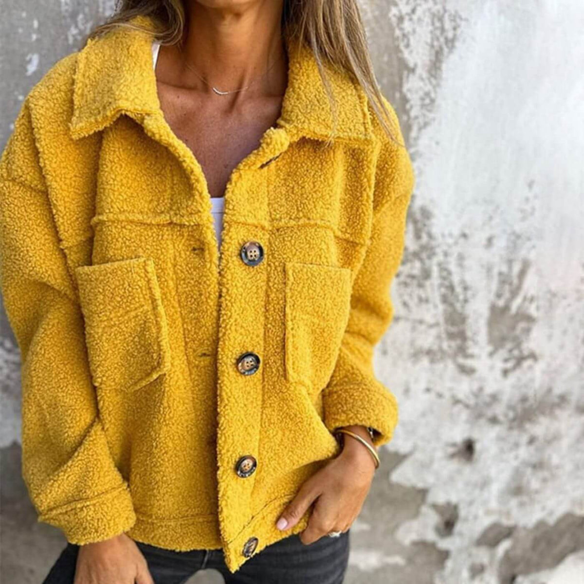 Women's Soft-Lined Padded Jacket with Pockets in Yellow
