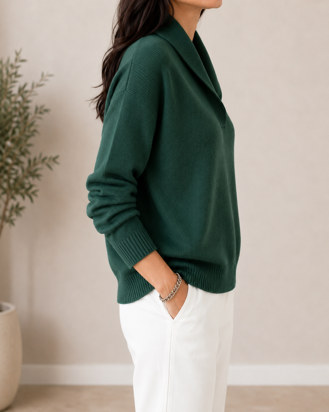 Women's Soft Knit Relaxed-Fit V-Neck Sweater, view 2