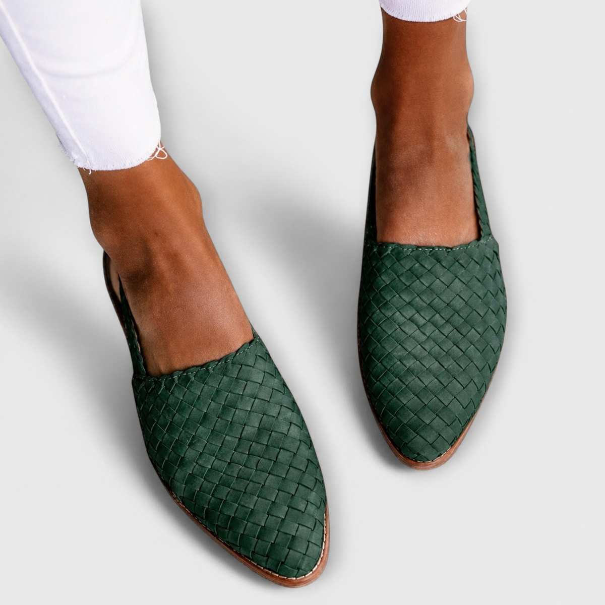 Women's Braided Slingback Flat Loafers in Green