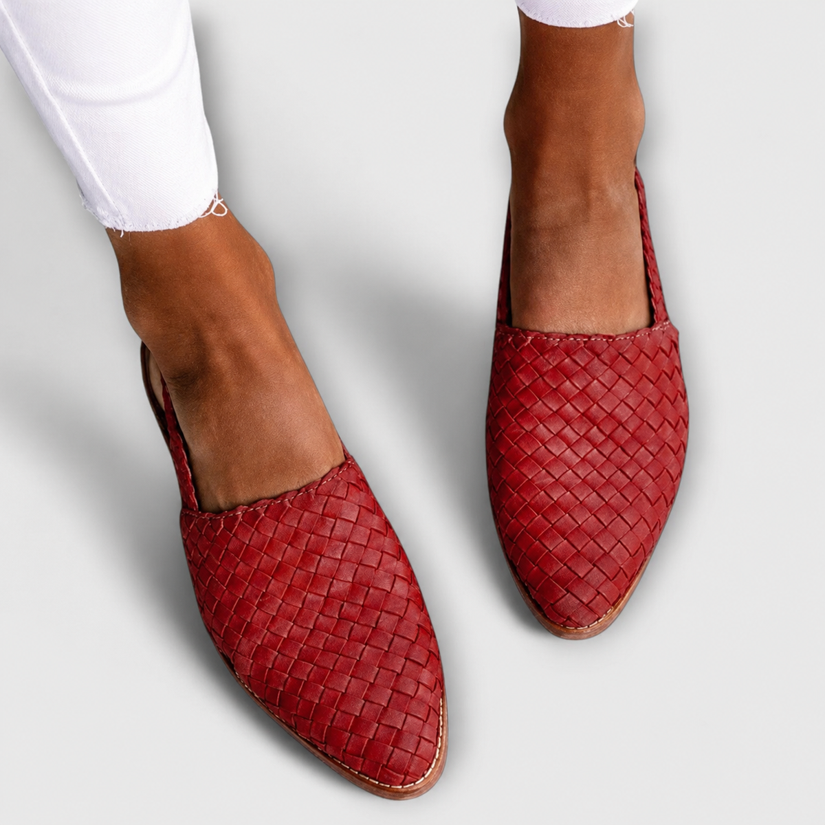 Women's Braided Slingback Flat Loafers in Red