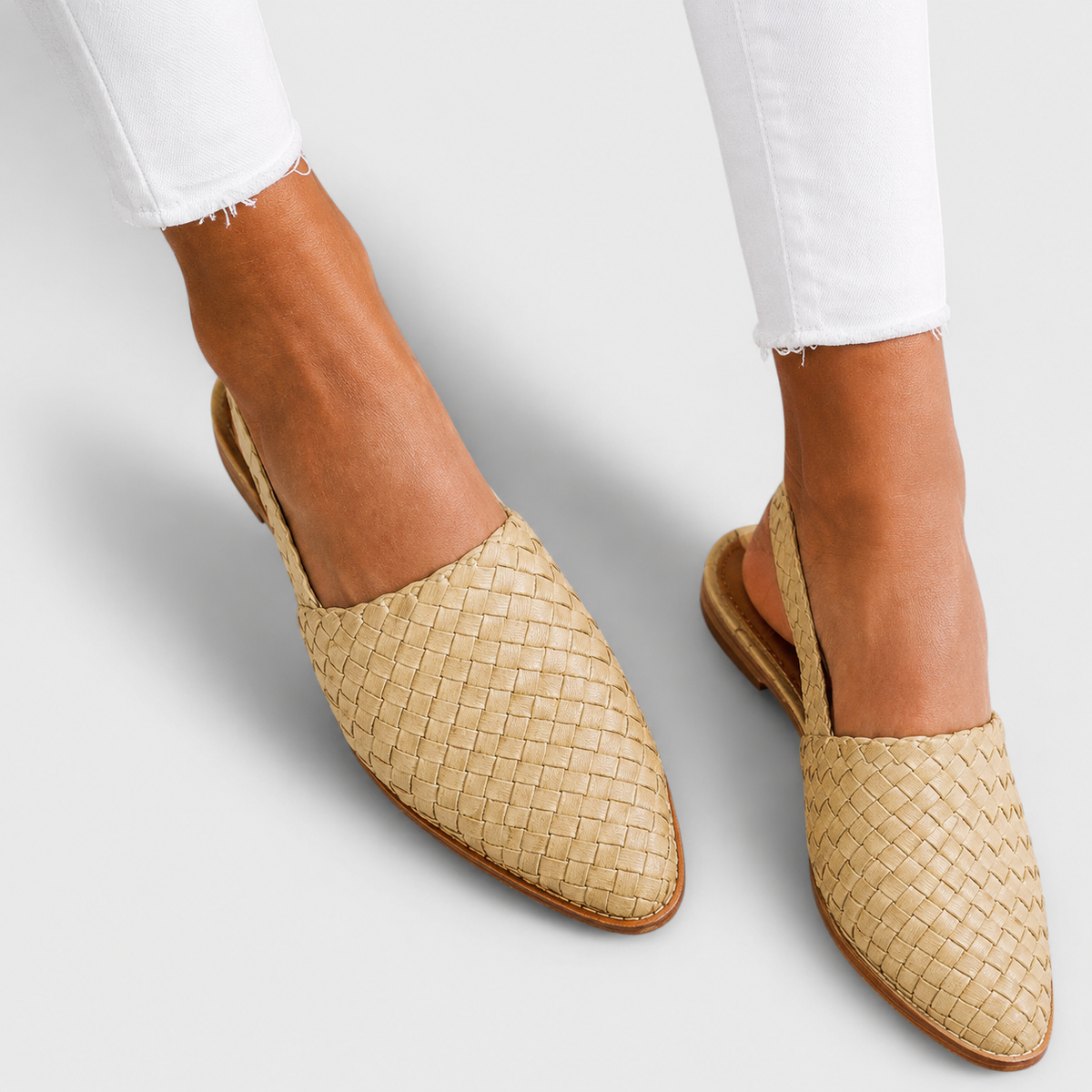 Women's Braided Slingback Flat Loafers in Beige