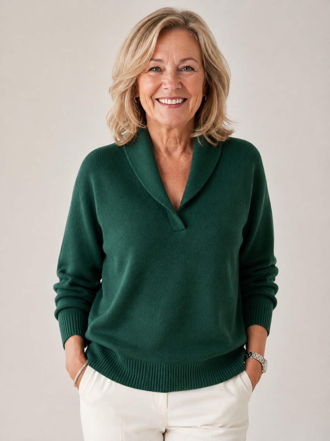 Women's V-Neck Sweater, Soft Knit Relaxed Fit Long Sleeve Pullover