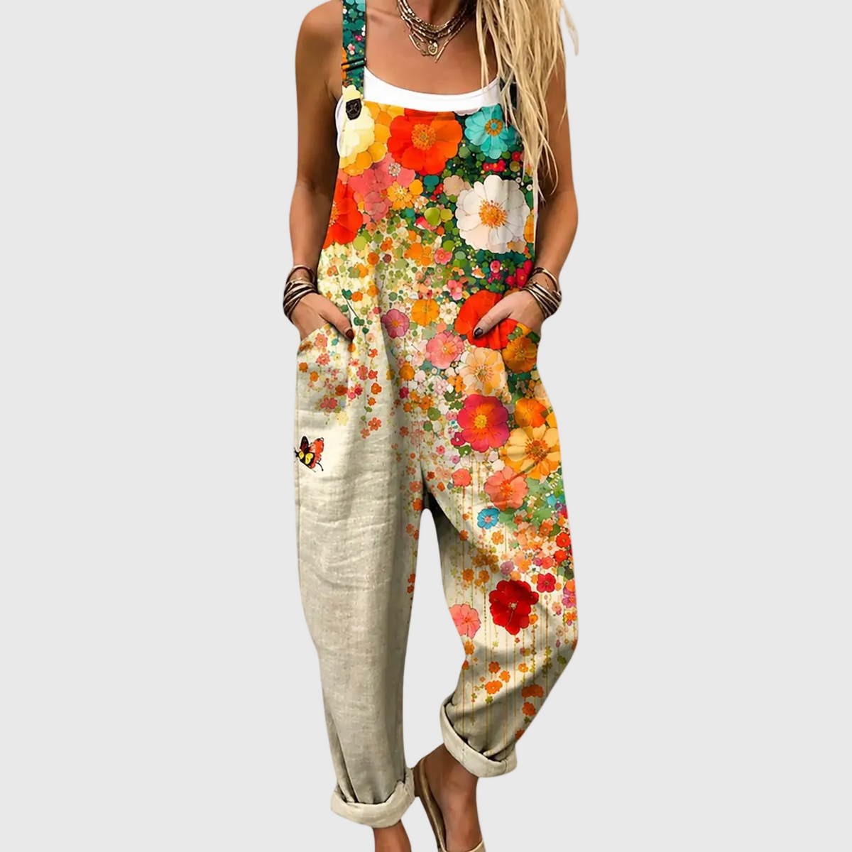 Noemi Printed Wide-Leg Jumpsuit with Adjustable Straps