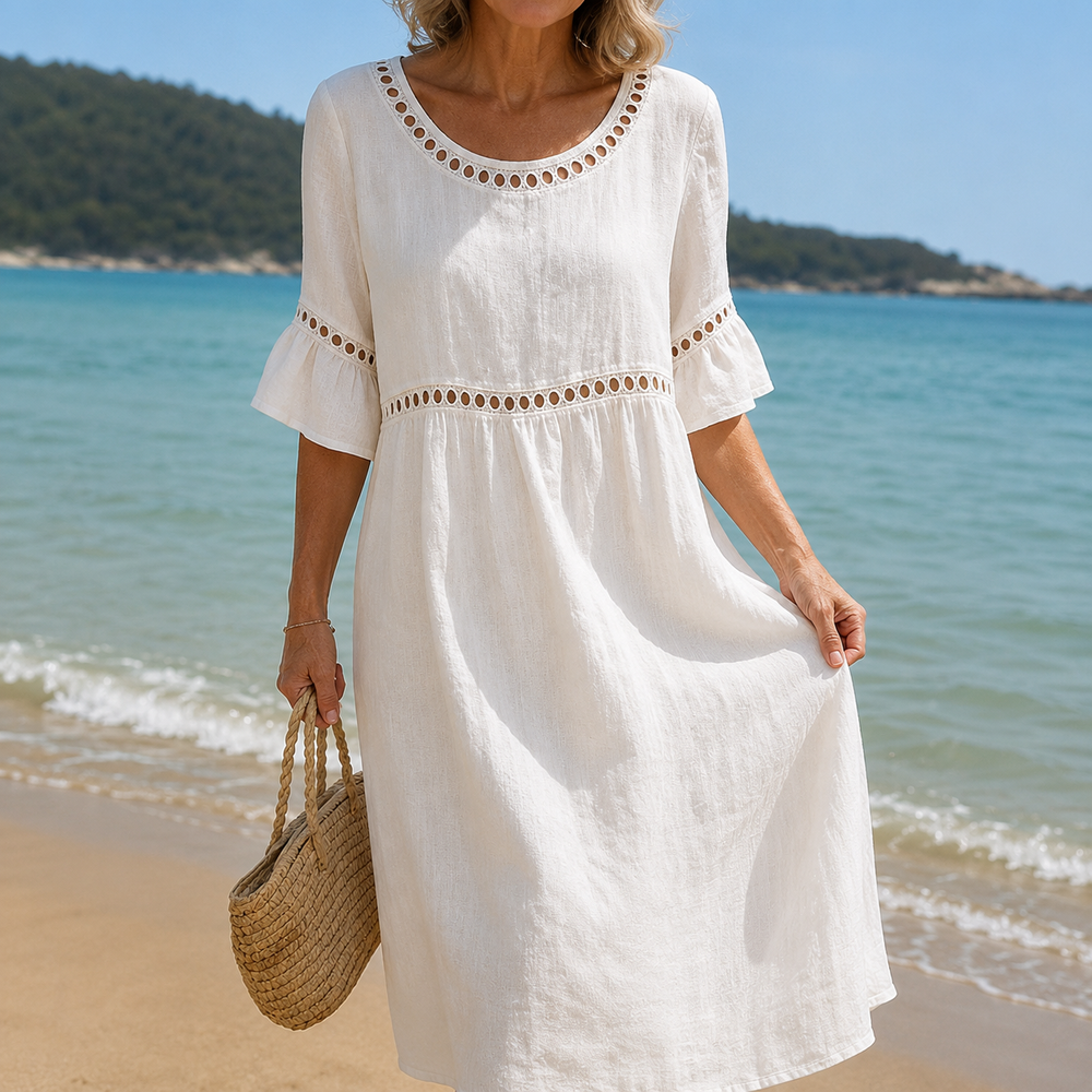Women's Breathable Flowy Linen Maxi Dress in White