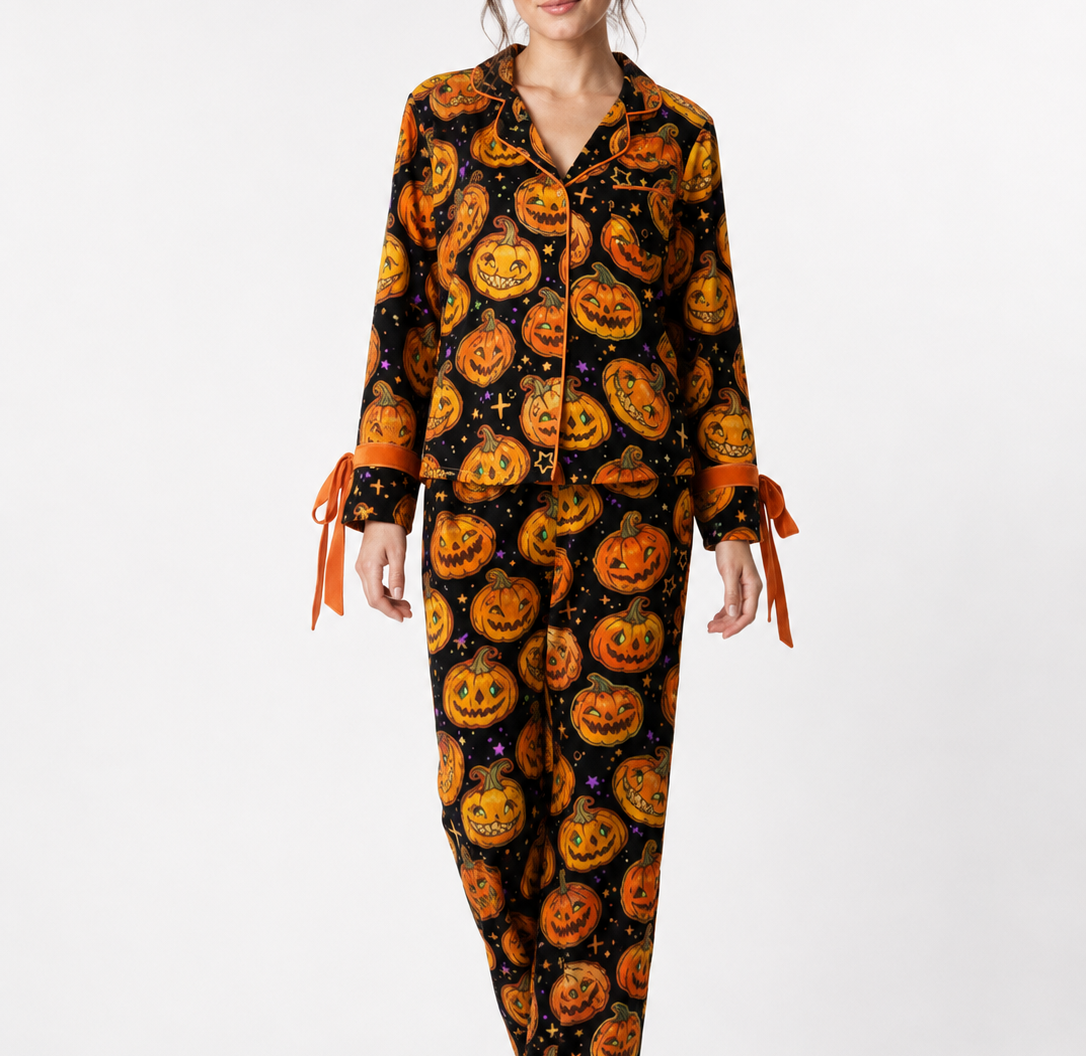 Premium Pumpkin Halloween Pajama Set for Women | 4 Colors