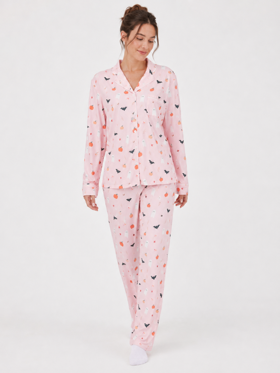 Ghostly Harvest Halloween Pajama Set for Women | Pink & Blue