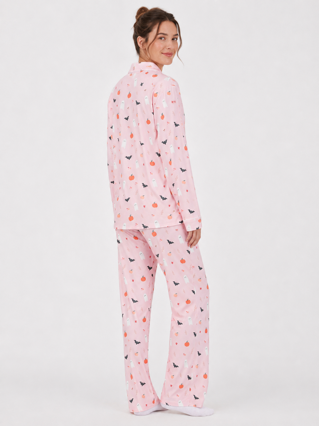 Ghostly Harvest Halloween Pajama Set for Women | Pink & Blue