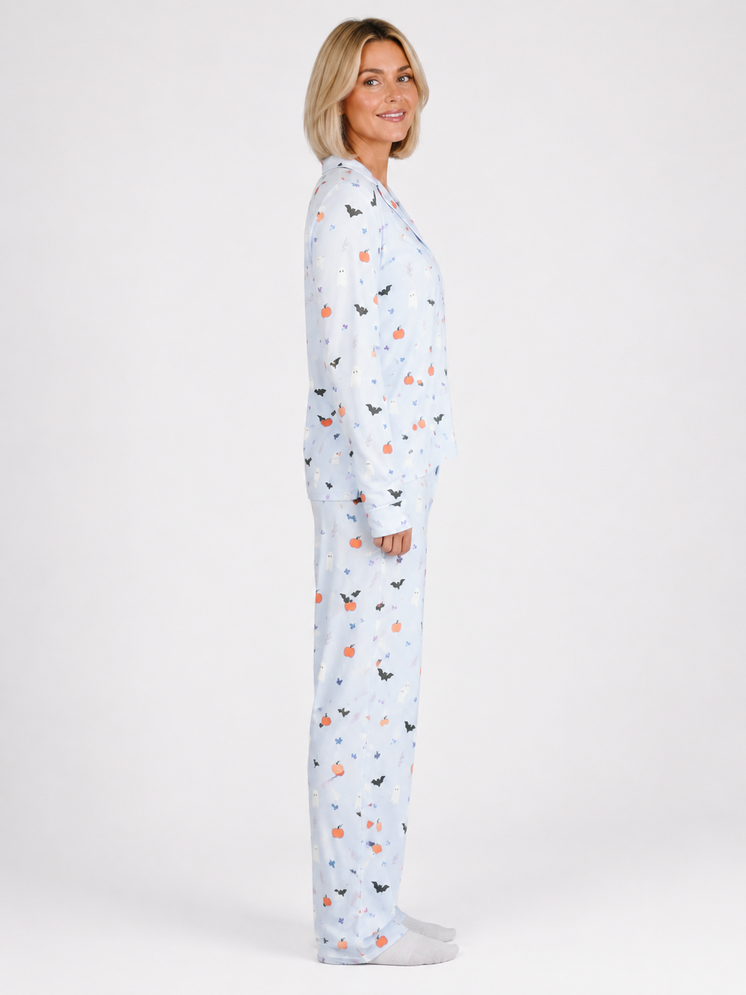 Ghostly Harvest Halloween Pajama Set for Women | Pink & Blue