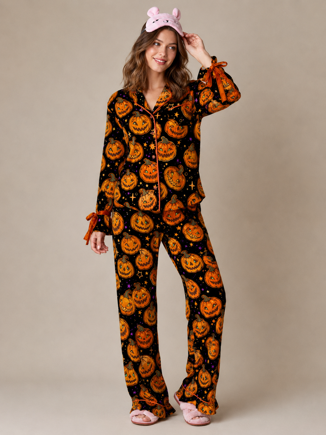 Premium Pumpkin Halloween Pajama Set for Women | 4 Colors
