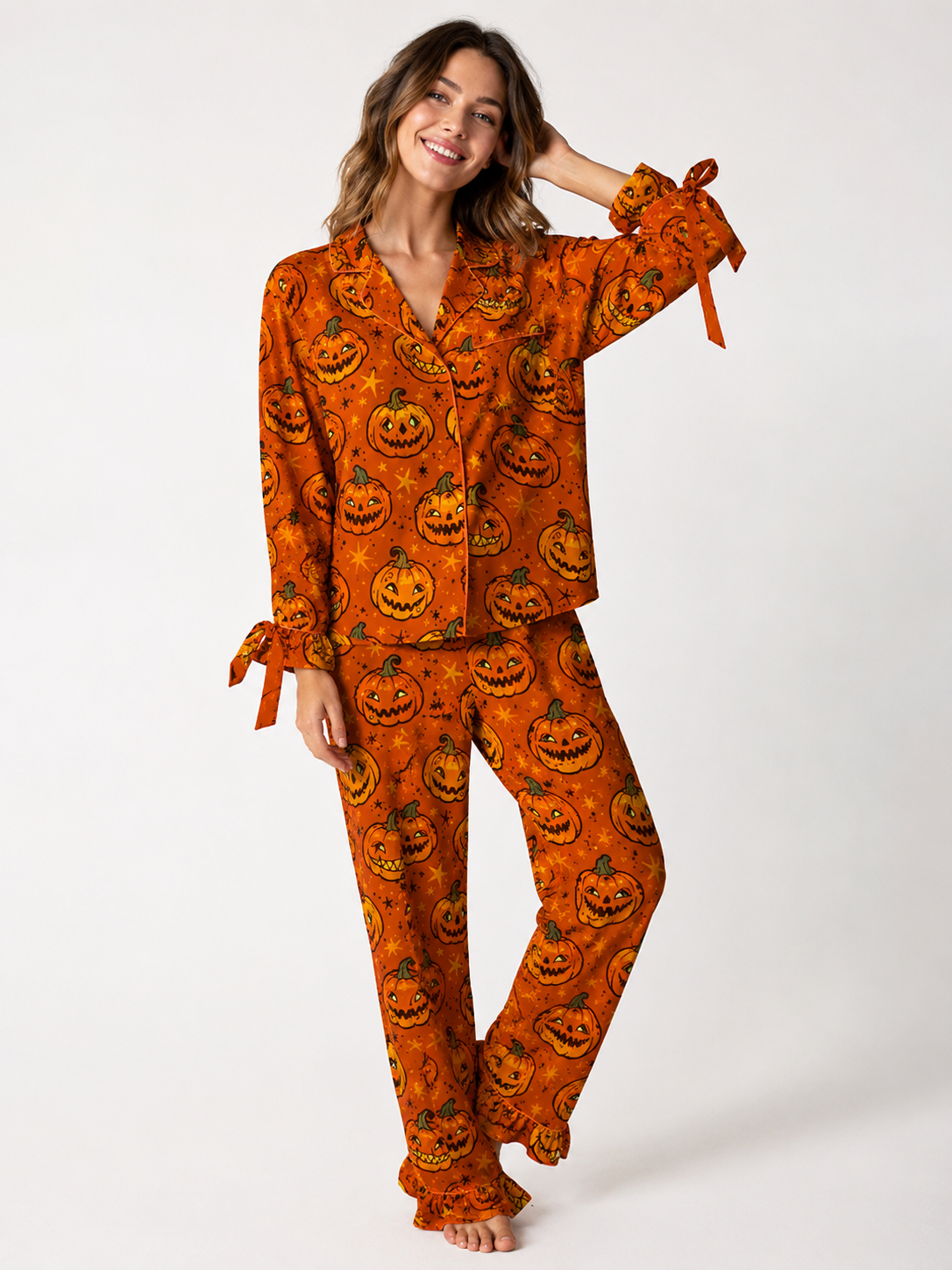 Premium Pumpkin Halloween Pajama Set for Women | 4 Colors