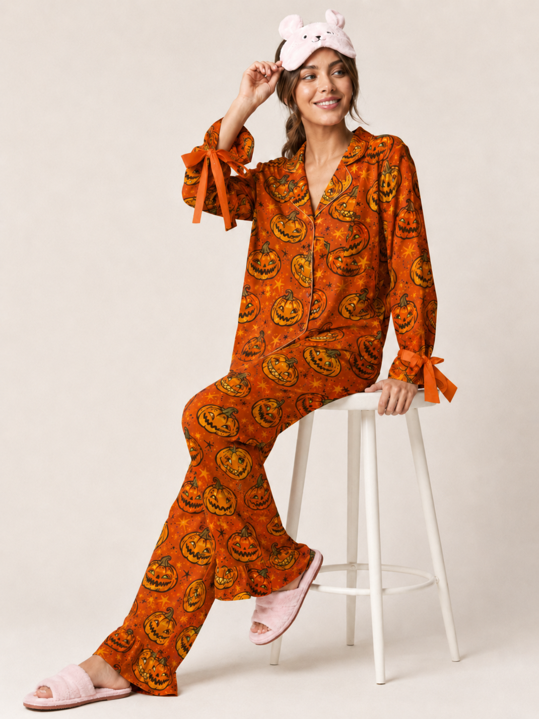 Premium Pumpkin Halloween Pajama Set for Women | 4 Colors