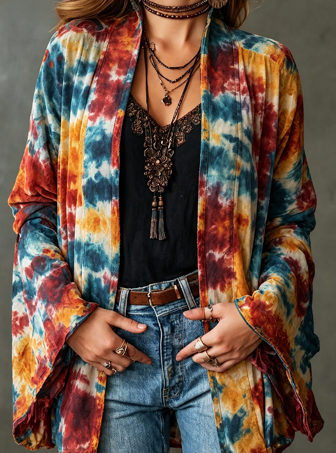 Women's Velvet Jacket, Boho Print Open Front Lightweight Outerwear
